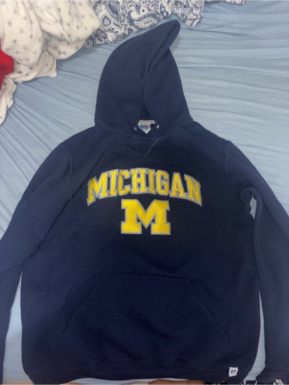 Boathouse Navy Hoodie with Yellow Michigan Arch